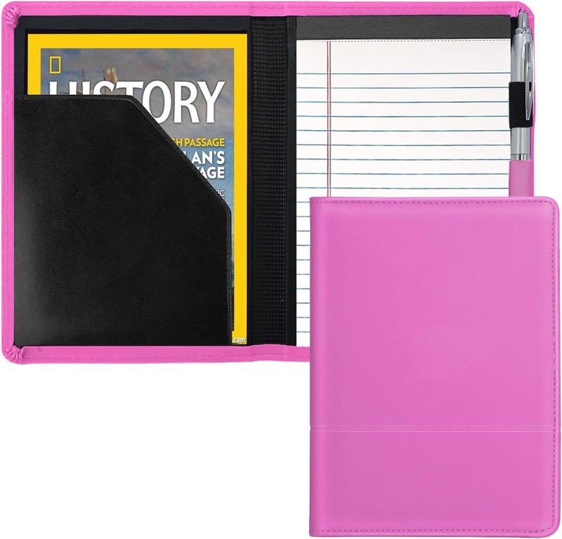Gorbado Padfolio/Portfolio Binder, Mini Padfolio Portfolio Binder 5 x 8 Legal Writing Pad, A5 Document Organizer Folder for Men Women, Rose Red - Image 1